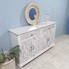 Hand Carved Solid Wood Mirrored Backing on Doors Sideboard Buffet C61