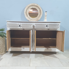 Hand Carved Solid Wood Mirrored Backing on Doors Sideboard Buffet C61