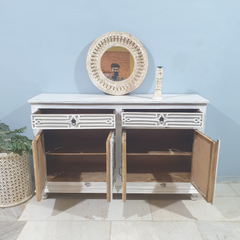 Hand Carved Solid Wood Mirrored Backing on Doors Sideboard Buffet C61