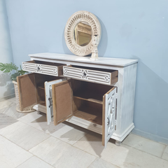 Hand Carved Solid Wood Mirrored Backing on Doors Sideboard Buffet C61