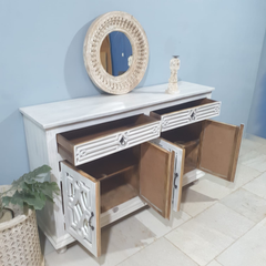 Hand Carved Solid Wood Mirrored Backing on Doors Sideboard Buffet C61