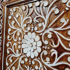 Indian Vintage Antique Hand Carved Teak Wood Mother of Pearl Inlay Door 31