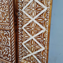 Indian Vintage Antique Hand Carved Teak Wood Mother of Pearl Inlay Door 31