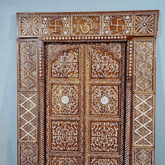 Indian Vintage Antique Hand Carved Teak Wood Mother of Pearl Inlay Door 31