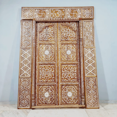 Indian Vintage Antique Hand Carved Teak Wood Mother of Pearl Inlay Door 31