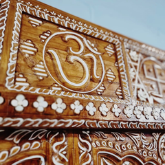 Indian Vintage Antique Hand Carved Teak Wood Mother of Pearl Inlay Door 31