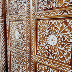 Indian Vintage Antique Hand Carved Teak Wood Mother of Pearl Inlay Door 31