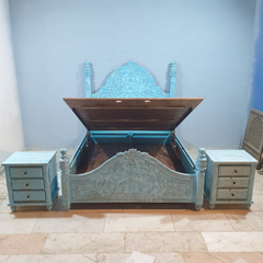 Mehrab Hand Carved Solid Wooden Storage Bed 182