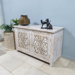 Hand Carved Solid Wood Mirrored Backing on Doors Sideboard Buffet C62