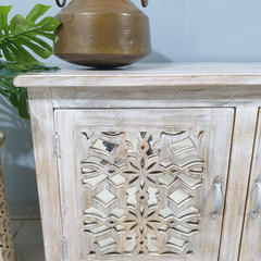 Hand Carved Solid Wood Mirrored Backing on Doors Sideboard Buffet C62