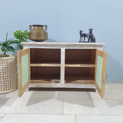 Hand Carved Solid Wood Mirrored Backing on Doors Sideboard Buffet C62