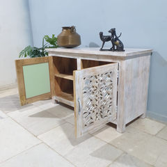 Hand Carved Solid Wood Mirrored Backing on Doors Sideboard Buffet C62