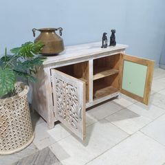 Hand Carved Solid Wood Mirrored Backing on Doors Sideboard Buffet C62