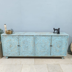 Hand Carved Solid Wood 4 Doors Sideboard Buffet C63