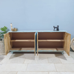 Hand Carved Solid Wood 4 Doors Sideboard Buffet C63