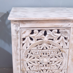 Indian Hand Carved Floral Jali Solid Wood Bedside Tables 104