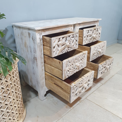 Indian Hand Carved Floral Jali Solid Wood Bedside Tables 104