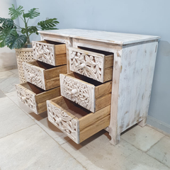 Indian Hand Carved Floral Jali Solid Wood Bedside Tables 104