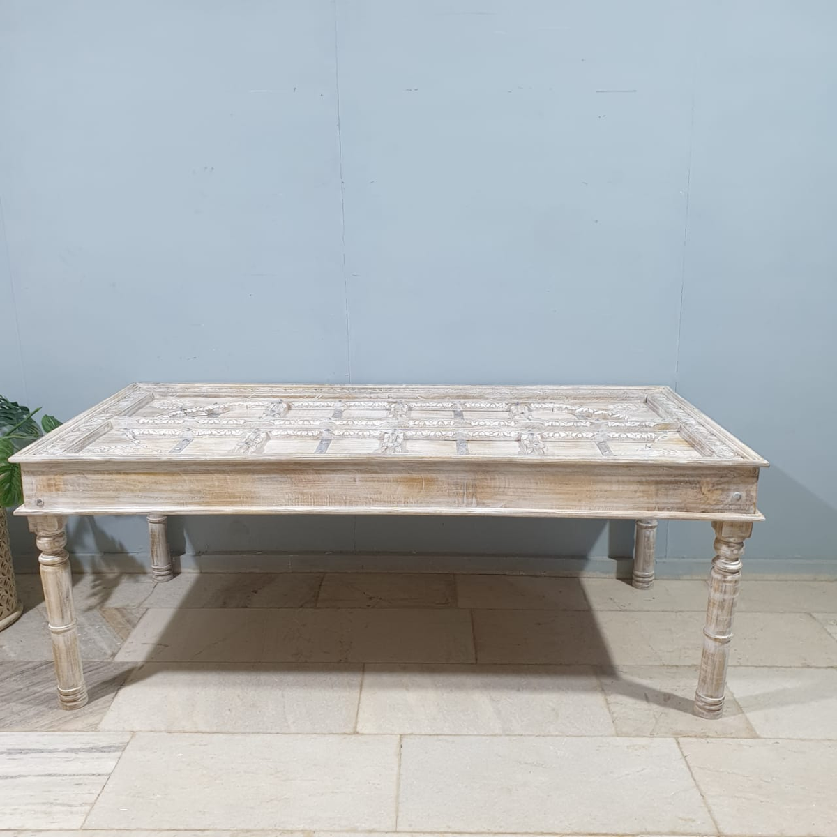 Old Door Arch Mehrab Design Hand Carved Mango Wood Dining Table 19