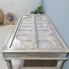 Old Door Arch Mehrab Design Hand Carved Mango Wood Dining Table 19