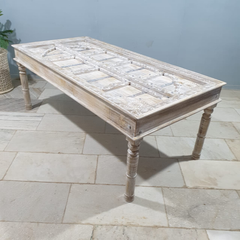 Old Door Arch Mehrab Design Hand Carved Mango Wood Dining Table 19