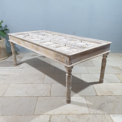 Old Door Arch Mehrab Design Hand Carved Mango Wood Dining Table 19