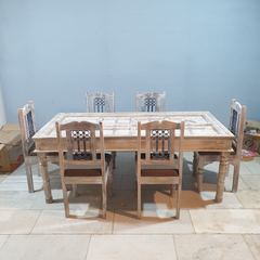 Old Door Arch Mehrab Design Hand Carved Mango Wood Dining Table 19