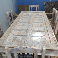 Old Door Arch Mehrab Design Hand Carved Mango Wood Dining Table 19