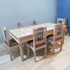 Old Door Arch Mehrab Design Hand Carved Mango Wood Dining Table 19