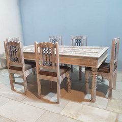 Old Door Arch Mehrab Design Hand Carved Mango Wood Dining Table 19