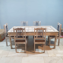 Old Door Arch Mehrab Design Hand Carved Mango Wood Dining Table 19