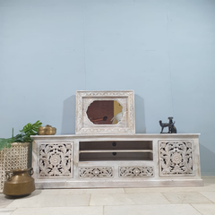 Hand Carved Jali Solid Wood Carved Doors Entertainment TV unit 62