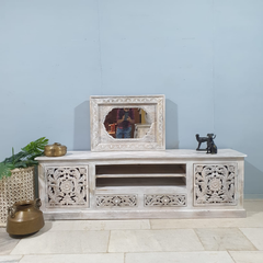 Hand Carved Jali Solid Wood Carved Doors Entertainment TV unit 62