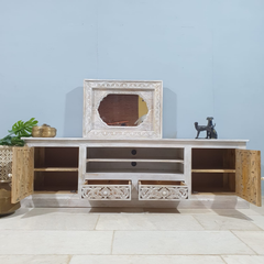 Hand Carved Jali Solid Wood Carved Doors Entertainment TV unit 62