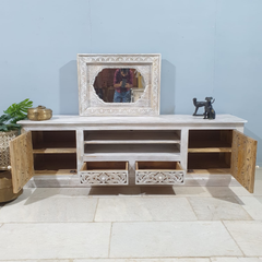 Hand Carved Jali Solid Wood Carved Doors Entertainment TV unit 62