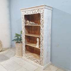 Hand Carved Jali Solid Wood Bookshelf Display Shelf B55