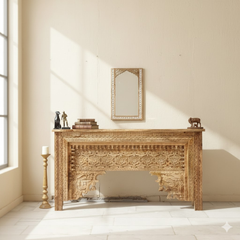 Indian Hand Carved Hall Console Table Natural 63