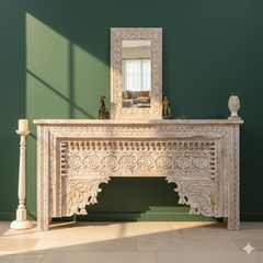 Indian Hand Carved Hall Console Table 170X40X90 cm White