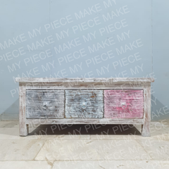 KARENLEE Reclaimed Wood 3 Drawers Coffee Table Whitewash