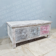 KARENLEE Reclaimed Wood 3 Drawers Coffee Table Whitewash