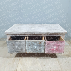 KARENLEE Reclaimed Wood 3 Drawers Coffee Table Whitewash