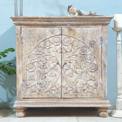 Indian Style Carved Solid Wood Cabinet Buffet 90X40X90 CM Brown