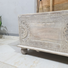 Indian Hand Carved Solid Wood Blanket Box Rustic C23