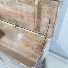 Indian Hand Carved Solid Wood Blanket Box Rustic C23