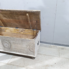 Indian Hand Carved Solid Wood Blanket Box Rustic C23