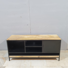Metal Factory Industrial Indian Solid Wood Tv Media Cabinet 58