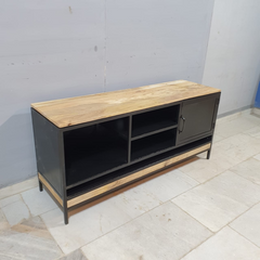Metal Factory Industrial Indian Solid Wood Tv Media Cabinet 58