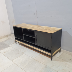 Metal Factory Industrial Indian Solid Wood Tv Media Cabinet 58