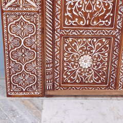 Indian Vintage Antique Hand Carved Teak Wood Mother of Pearl Inlay Door 31