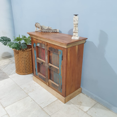 Handmade Indian Furniture Solid Hard Wood Carved 2 Doors Cabinet Multicolor 90x40x90Cm